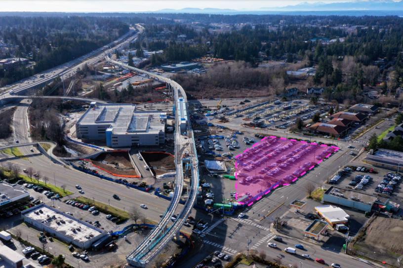 An aerial view of the Lynnwood TOD area.