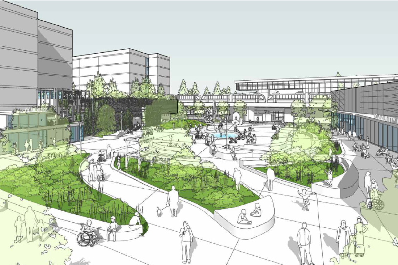 A rendering of the Kent Des Moines Station TOD area.