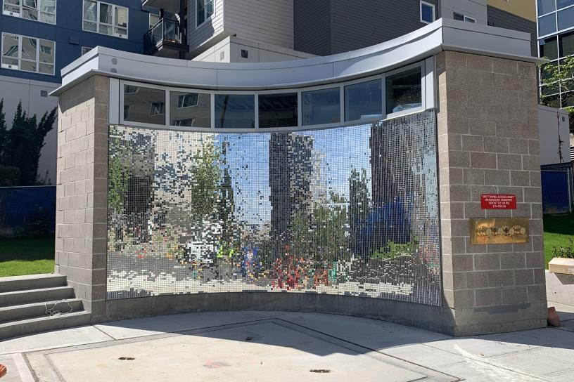 Reflective art near Bellevue Downtown Station