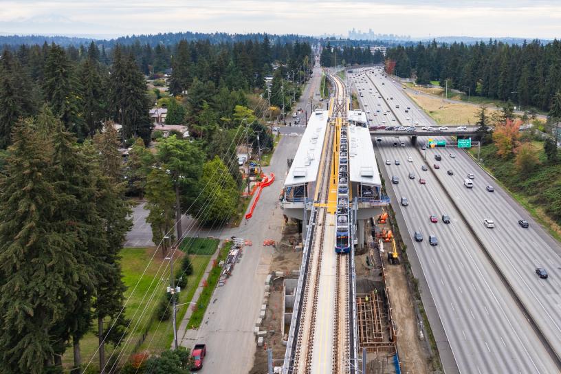 An aerial view of the station in construction near 130th st