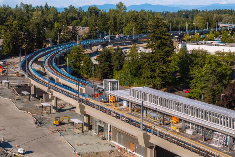 An aerial view of the new light rail station in Federal Way
