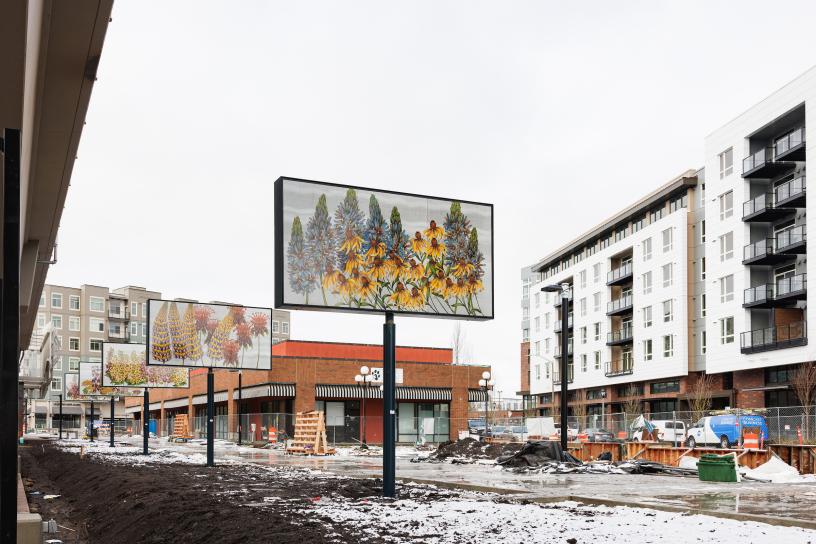 "Butterfly Garden - Common Camas, Black-Eyed Susan" is installed near Downtown Redmond Station.