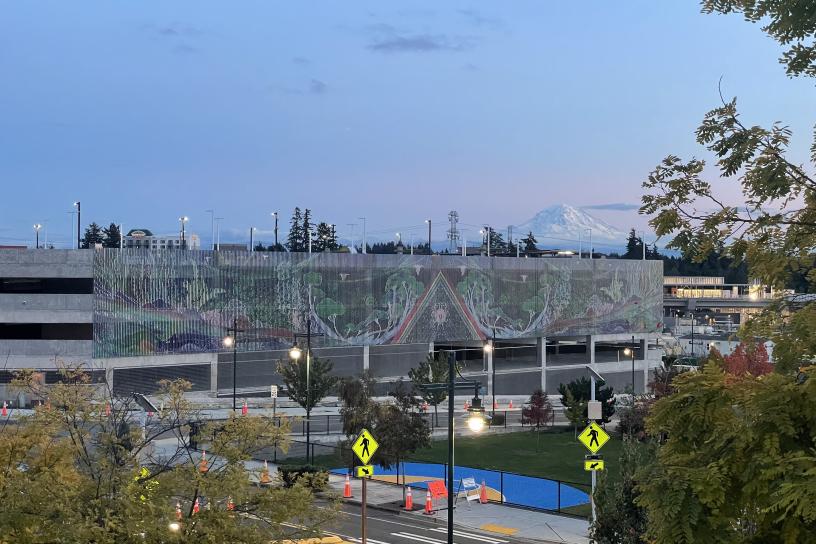Art on the side of the Federal Way Downtown parking garage