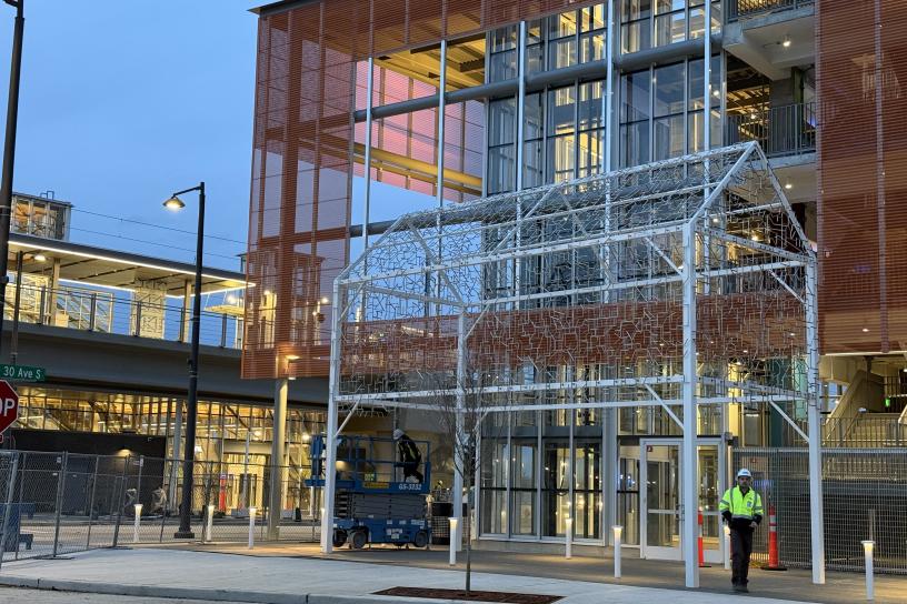 A photo of an art installation outside of Kent Des Moines Station