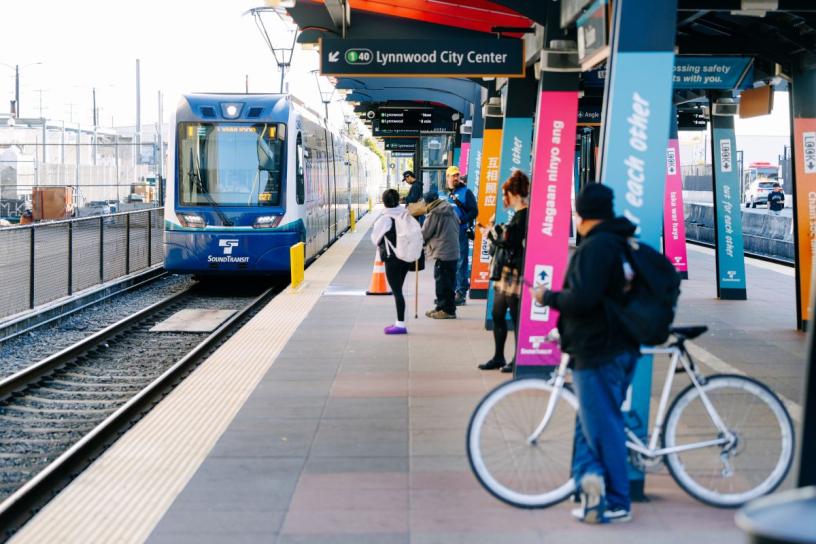 People waiting for the light rail