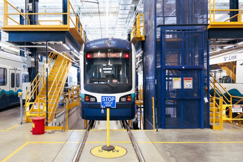 The 160,000-square-foot OMF Central in SODO includes nine service bays, a repair center, and automated wash-bays like an oversized car wash facility. 