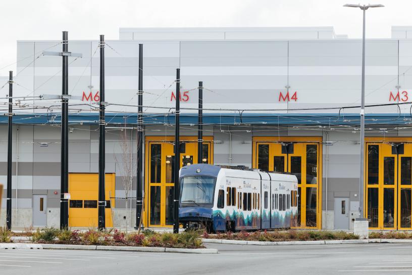 The LEED Gold-certified OMF East in Bellevue opened in 2021. The facility includes rooftop solar panels to offset energy use, a water capture system, and public art along a popular public bike path.  