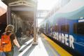 Passengers prepare to board a Sounder train at the Mukilteo Sounder Station.