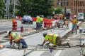 Construction close up photo of I-705 concrete smoothing 