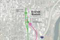 Everett Station alternatives being studied in the Environmental Impacts Statement. The station alternatives are labeled A, C, and D. Alternatives C and D are the current preferred alternatives.  