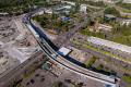 A drone shot of the construction on the Federal Way Link Extension