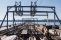 Construction on the overhead wires for light rail trains on the I-90 bridge