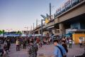 People outside of opening event, Link light rail station