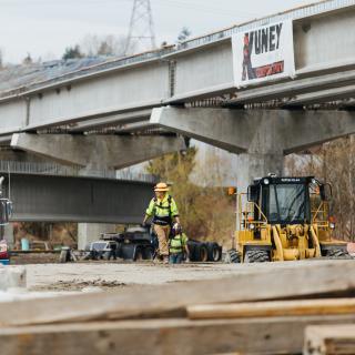 New girders to support the East Link light rail guideway in the Bel-Red area of Bellevue.