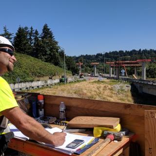 Looking east from the top of a light rail column where the guideway will lead into South Bellevue.