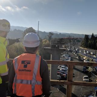 The view looking south from the South Bellevue East Link light rail platform.
