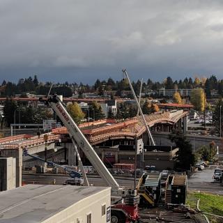 A look at the new East Link bridge crossing I-405 from downtown Bellevue.
