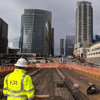 A look back at downtown Bellevue from the new East Link bridge over I-405.