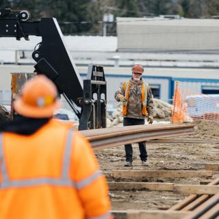 Rail is delivered to the future Bel-Red/130th Station.