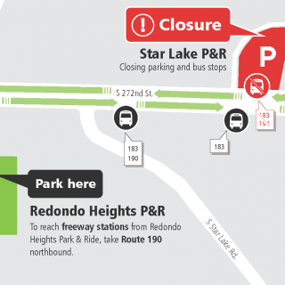 Map of the Star Lake Park-and-Ride and Redondo Heights Park-and-Ride.