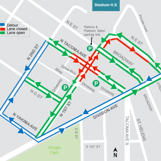 Tacoma Ave & 1st St closure map