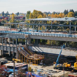 Zoomed in shot of the future Northgate Link light rail station from the nearby parking garage