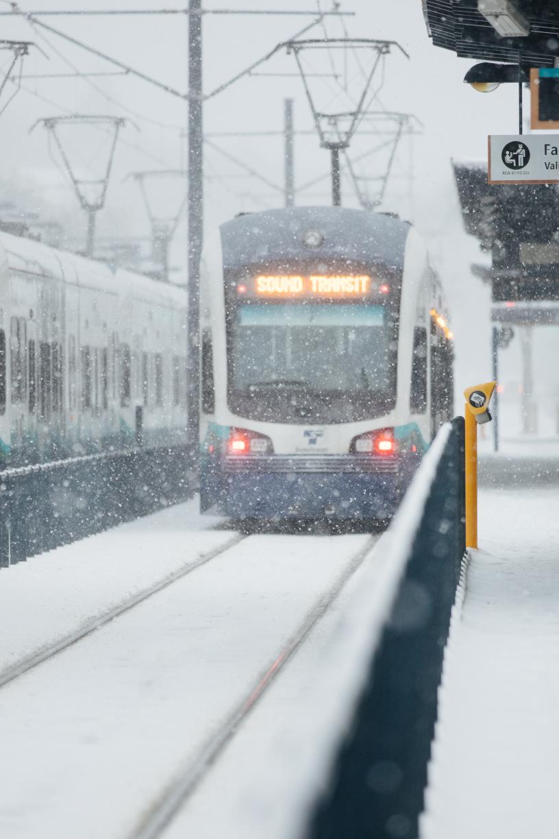 Image of Link in snow at Columbia City Station