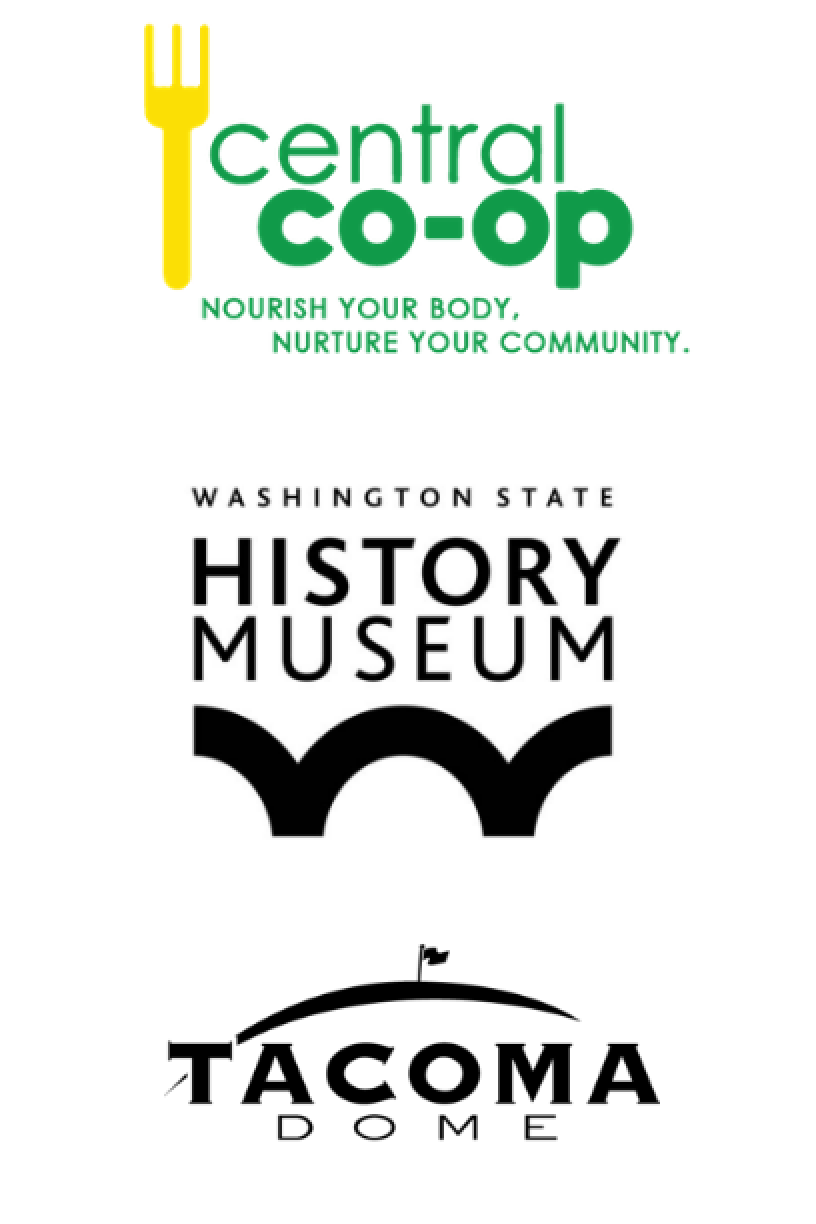 Logos for Central Co-Op, Washington State History Museum and Tacoma Dome
