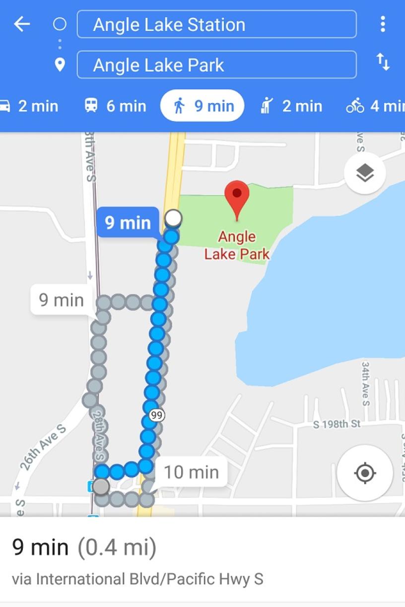 Directions to Angle Lake Park from Link light rail