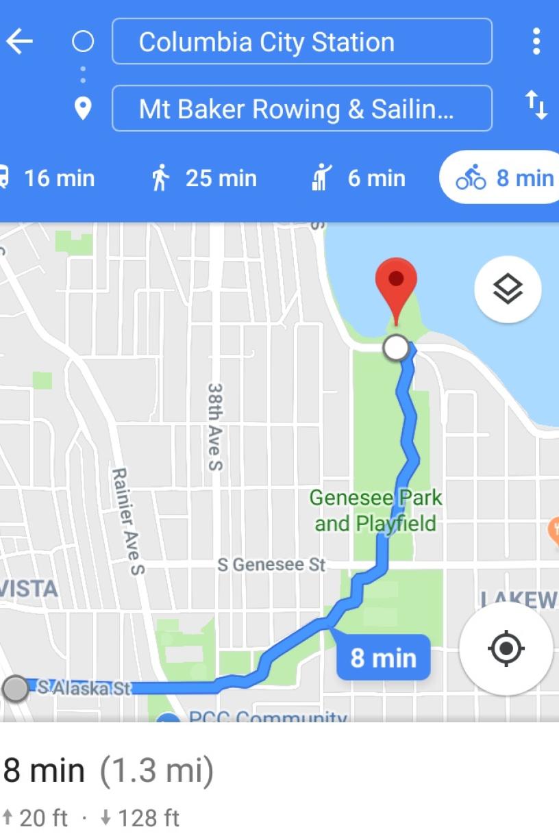 Directions to Lake Washington from Columbia City Station