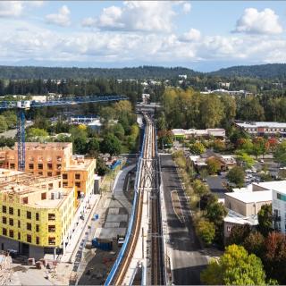 A bird's eye view of development surrounding the Downtown Redmond Link extension.