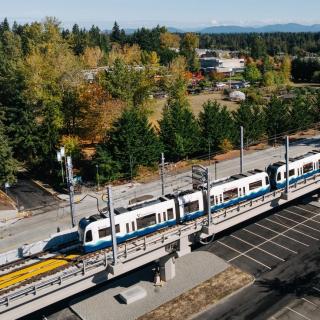 A Link light rail train travels the new Federal Way extension during testing.