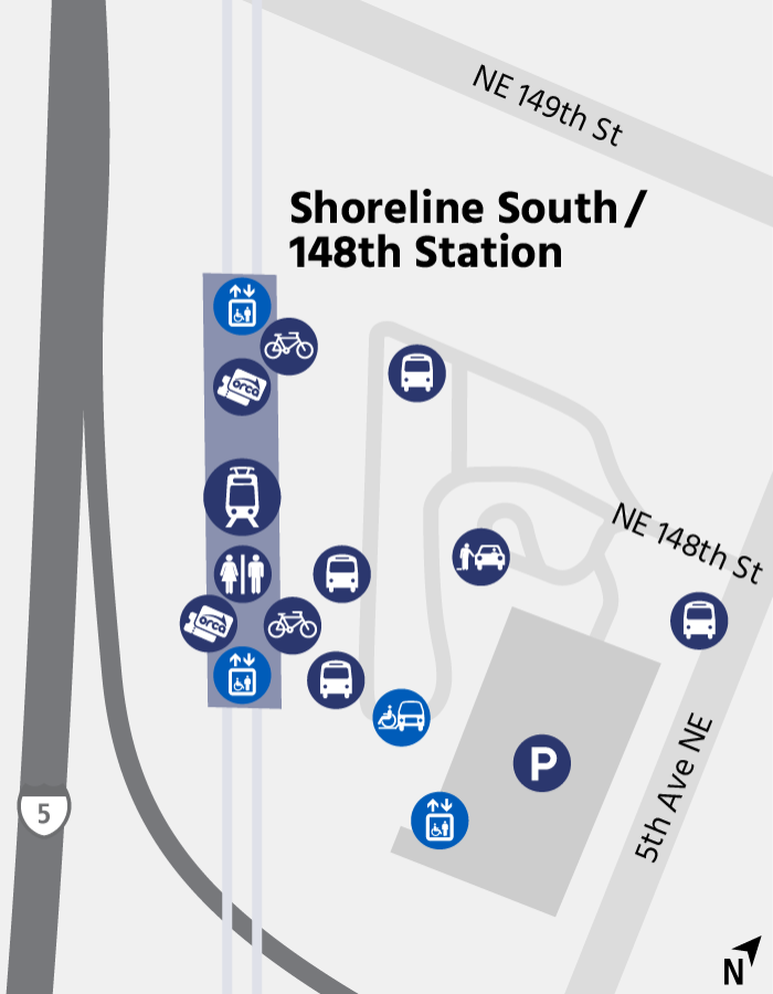 Amenity locations at Shoreline South/148th Station.