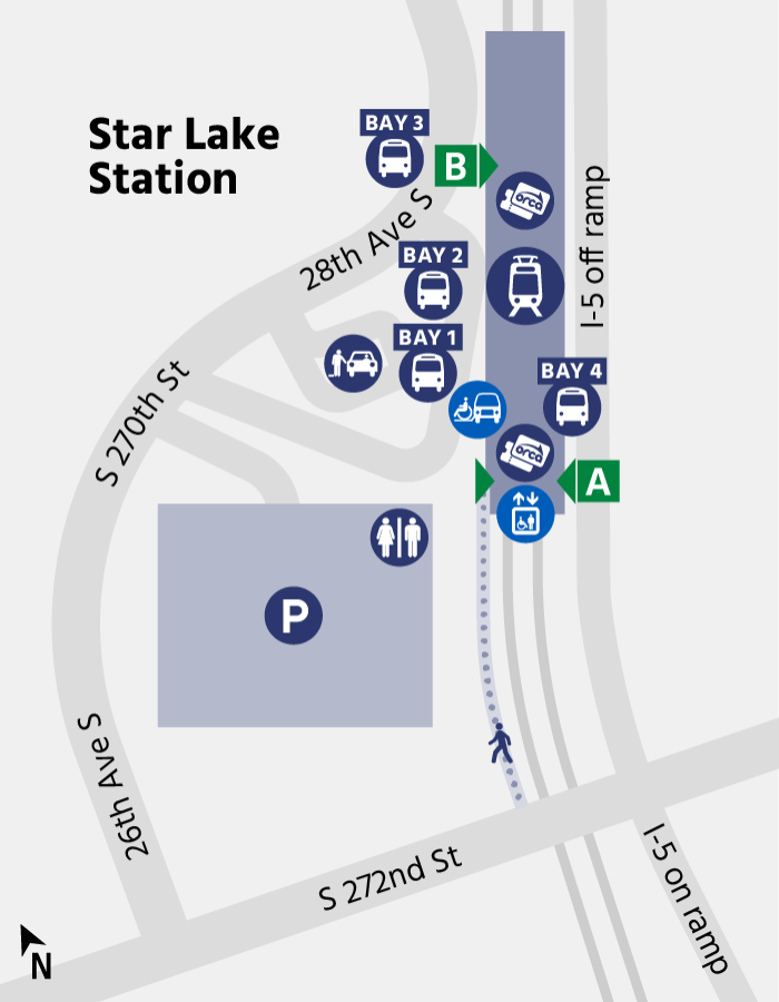 A map of Star Lake Station. Read "Passenger pick-up / drop-off" and "Accessibility" headings for accessibility information.