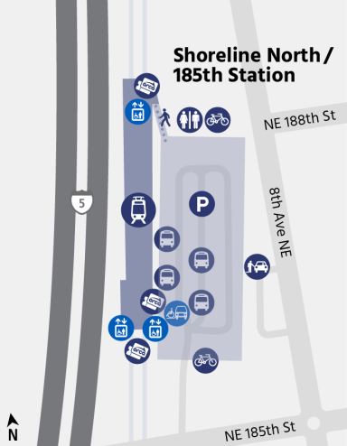 A map showing the amenities at Shoreline North/185th Station.