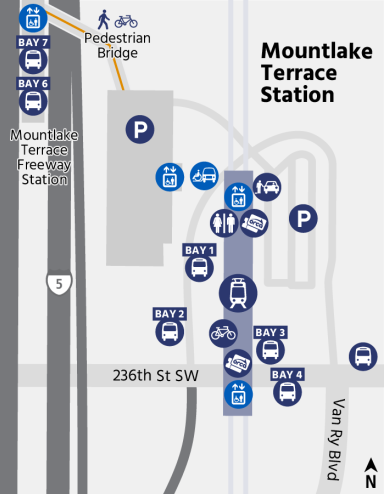 Amenity locations at Mountlake Terrace Station.
