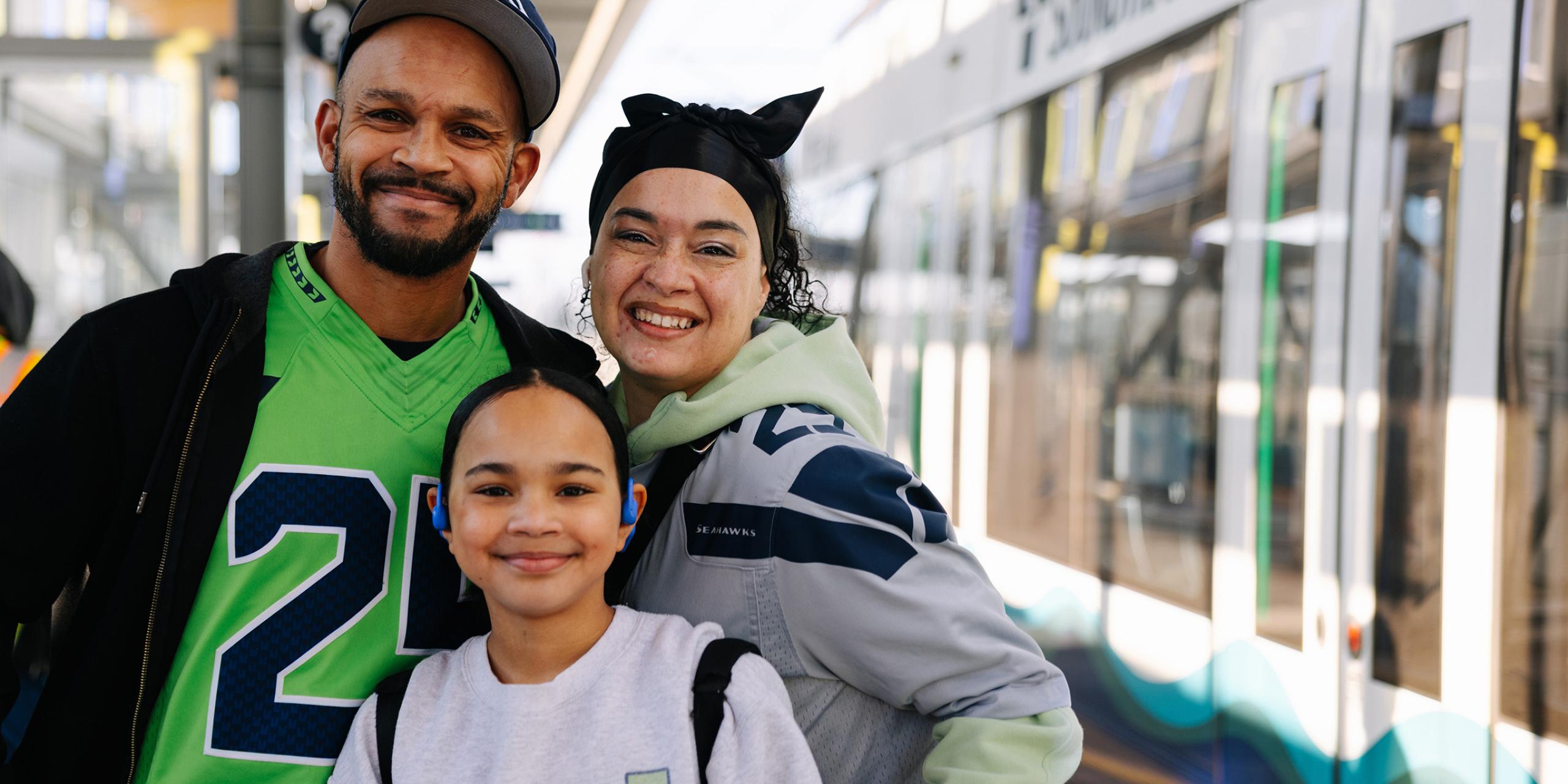 Seahawks fans outside link train