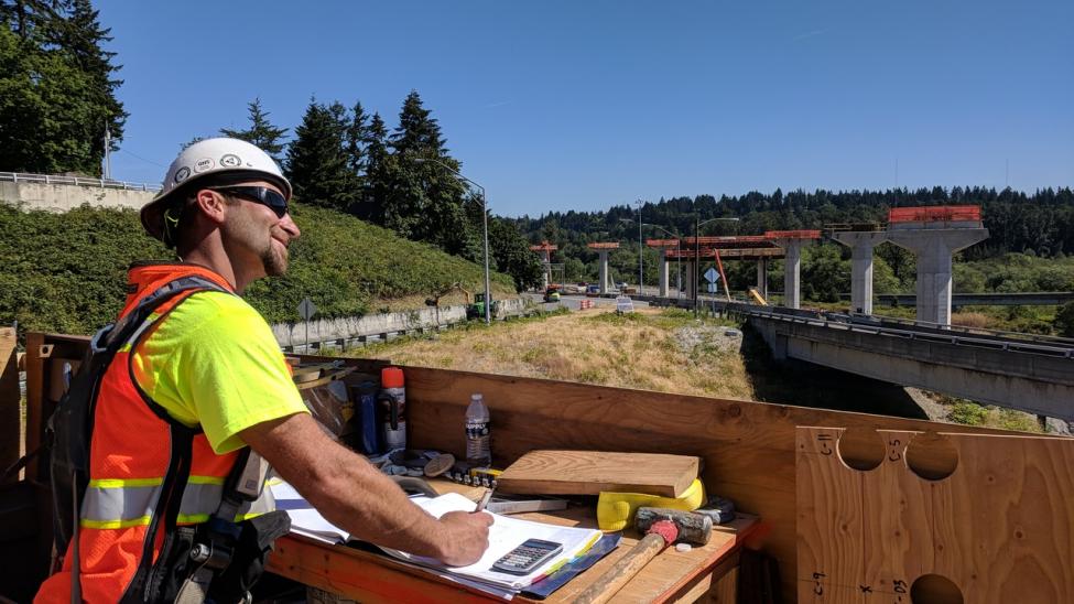 Looking east from the top of a light rail column where the guideway will lead into South Bellevue. 