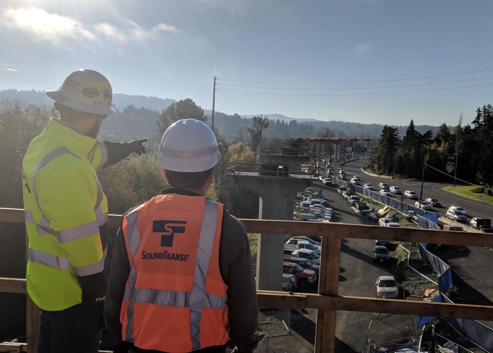 The view looking south from the South Bellevue East Link light rail platform.