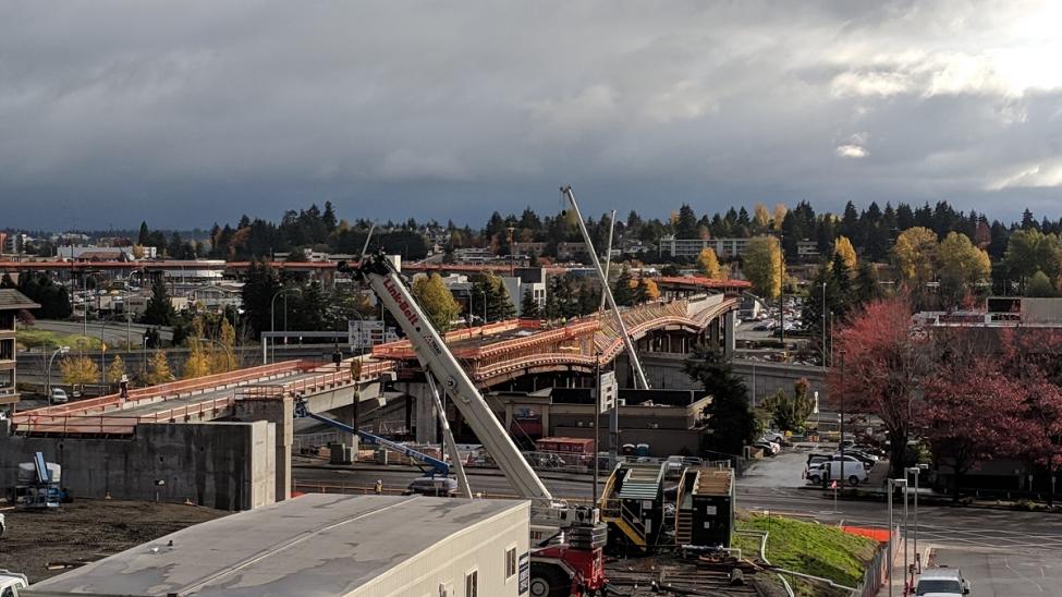 A look at the new East Link bridge crossing I-405 from downtown Bellevue.