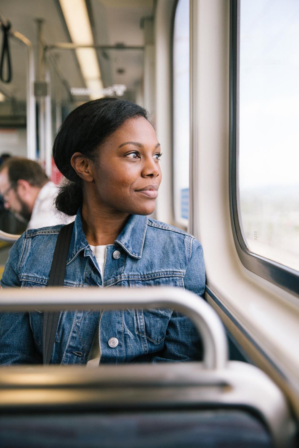2018 in review: a Sound Transit rider looking out the window during her commute. 