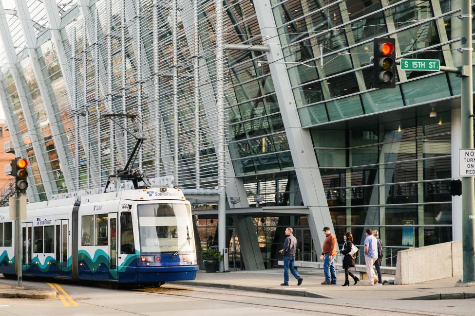2018 in review: a Tacoma Link train passes by the Convention Center