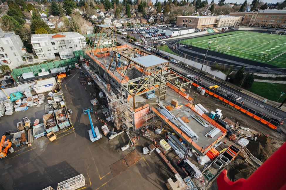 Aerial view of the Roosevelt Station headhouse 