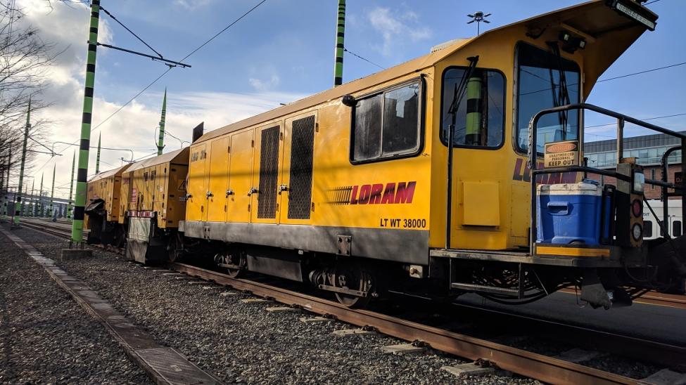 Grinding machine that polishes and maintains the rails for Link light rail trains