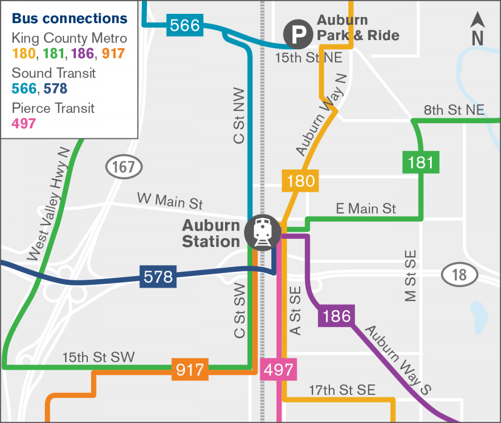 Map of bus connections for Auburn Station.