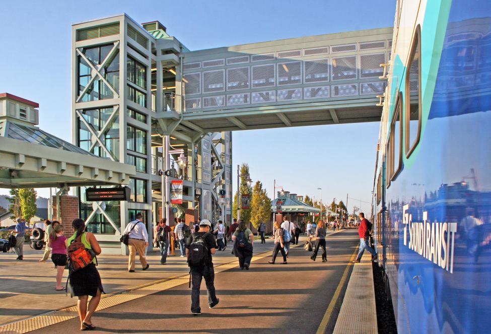 Passengers deboard the Sounder train at the Auburn Station.