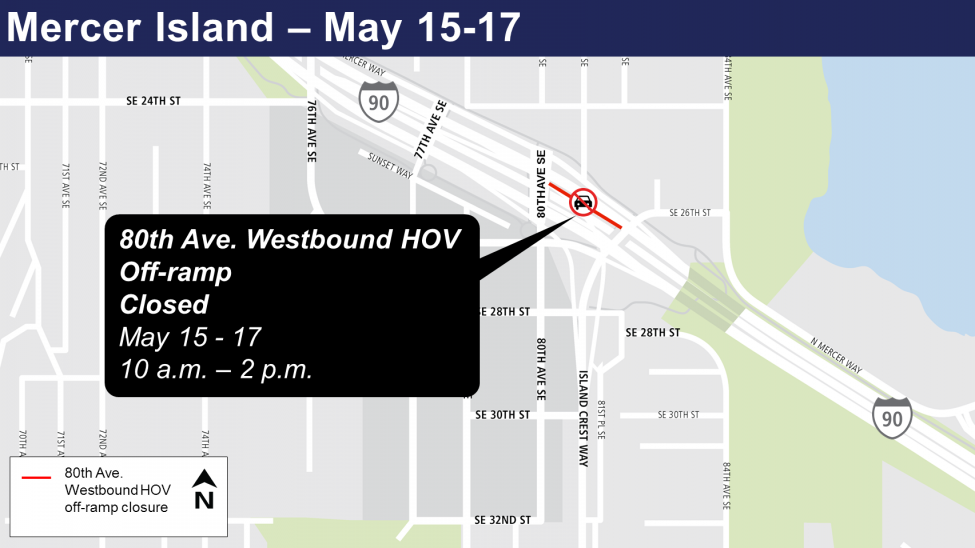 Map of 80th Avenue Westbound HOV off-ramp closures.