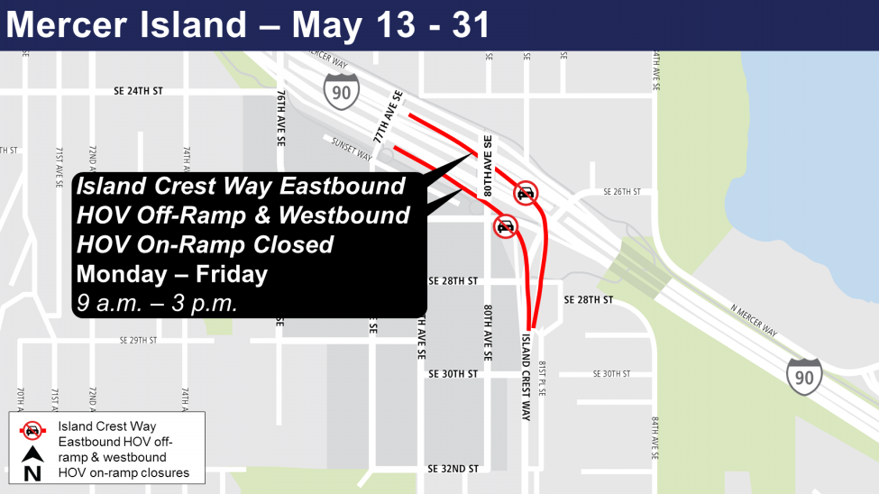 Map of Island Crest Way ramp closures.