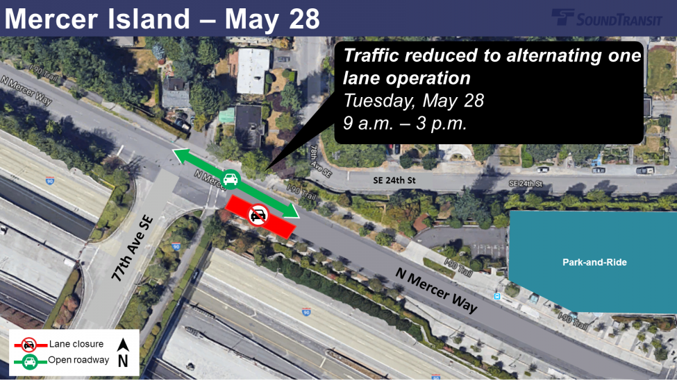 Map of traffic reduction of North Mercer Way and 77th Avenue Southeast.