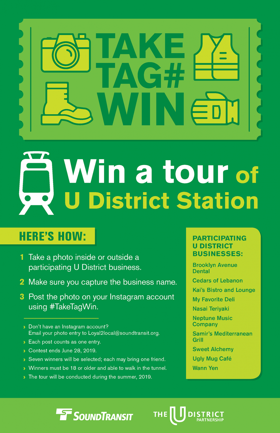 U District Station tour contest flyer take, tag, win.